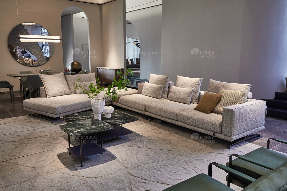 時尚高端現代極簡家具別墅大宅家用舒適皮白色布藝組合沙發F9655沙發組合