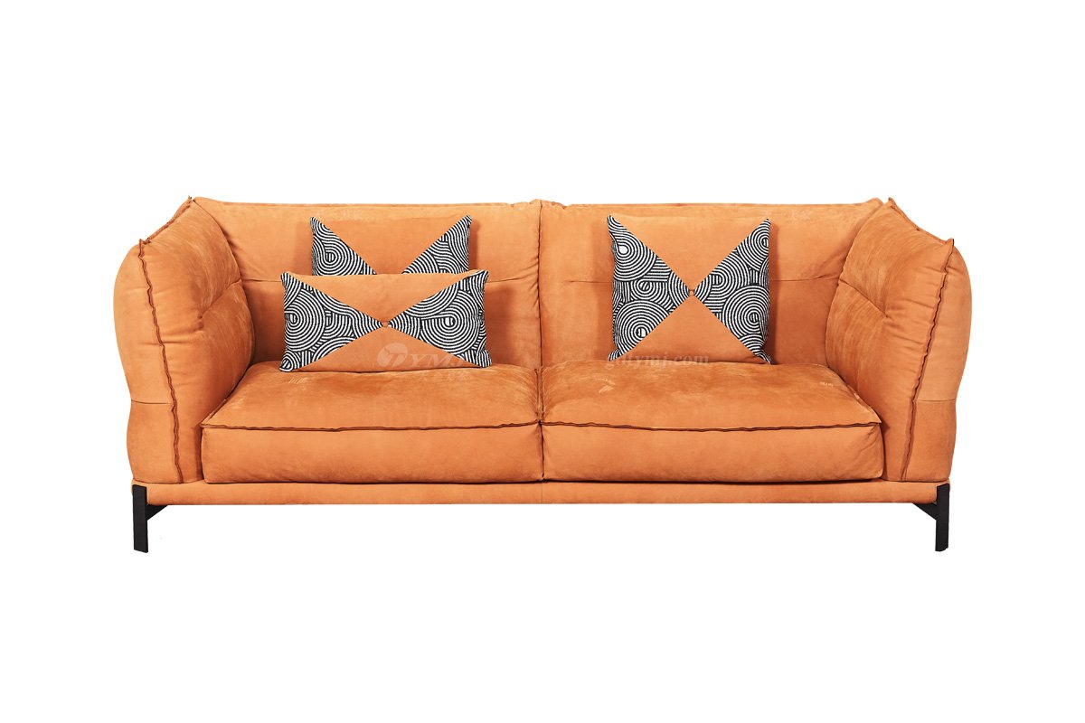 時(shí)尚高端現(xiàn)代極簡(jiǎn)家具別墅大宅家用舒適全皮橙色雙人位沙發(fā)