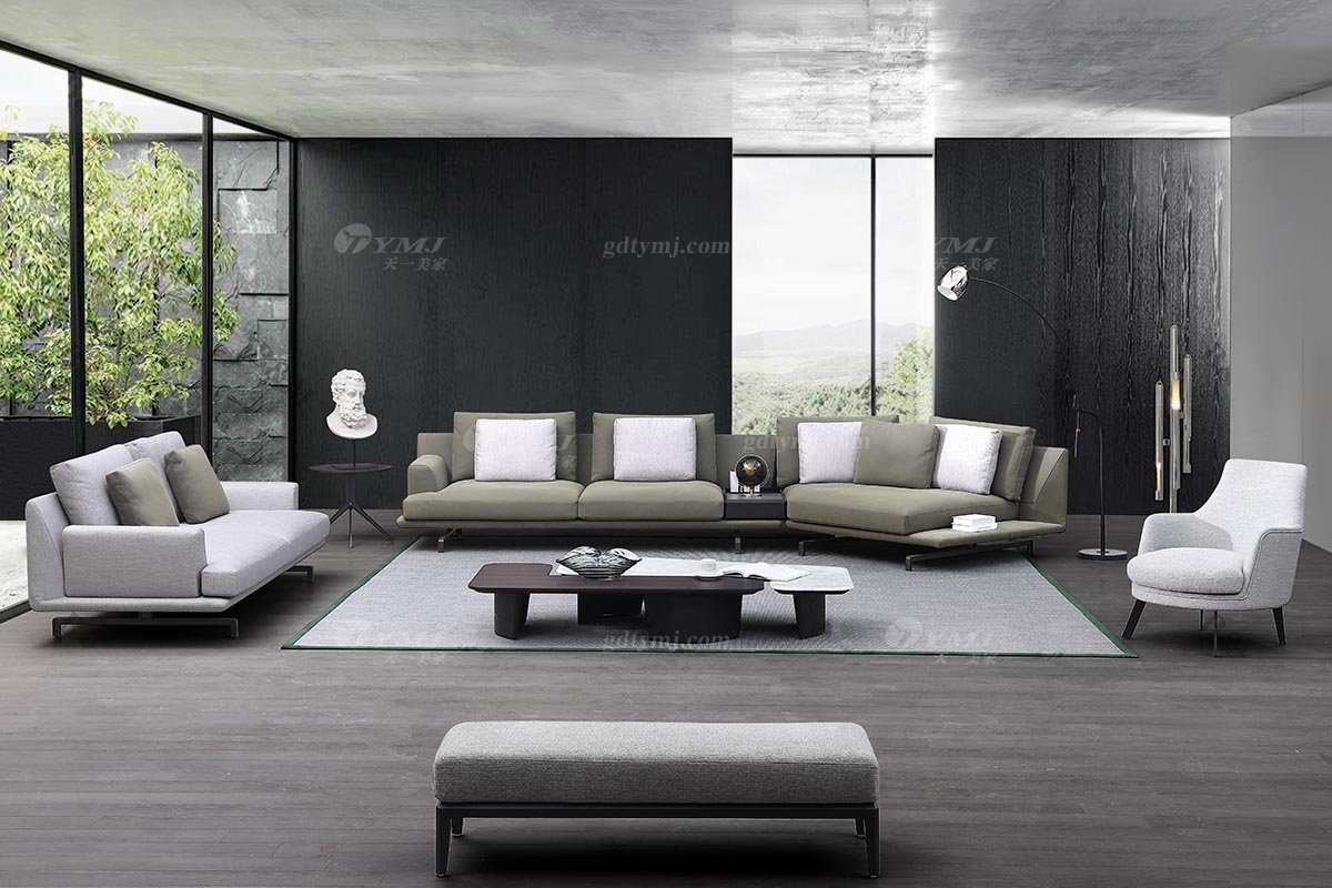 時尚高端現代極簡家具別墅大宅家用舒適灰色布藝雙位沙發3位沙發