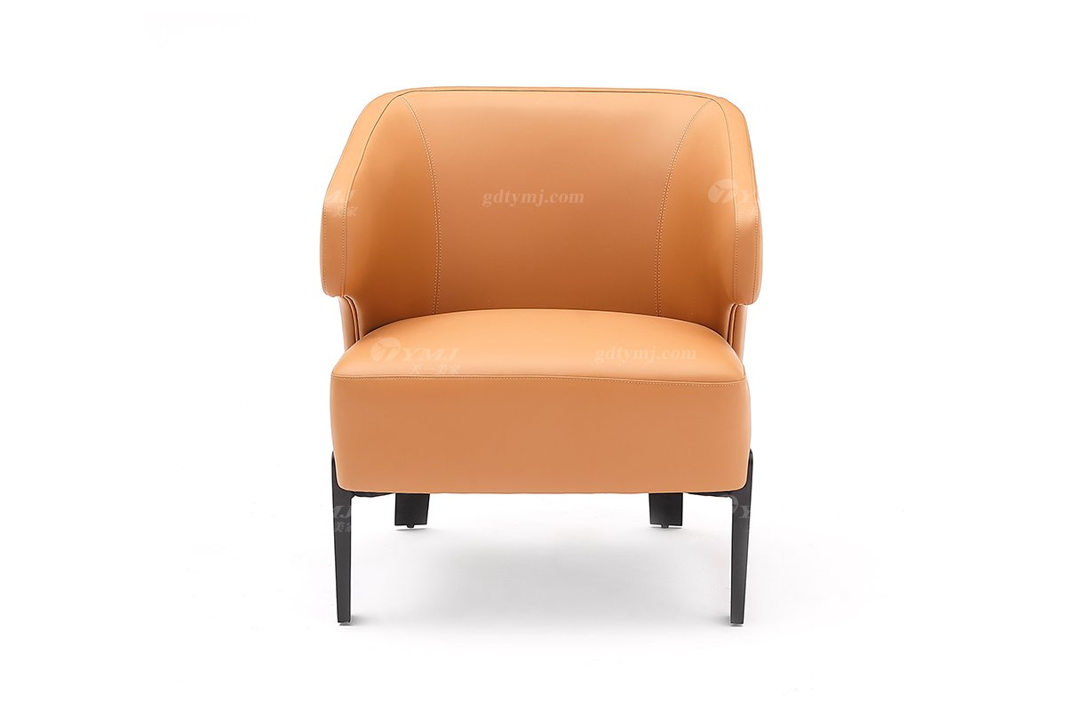 時尚高端現代簡約家具家用別墅舒適橙色皮藝單位沙發