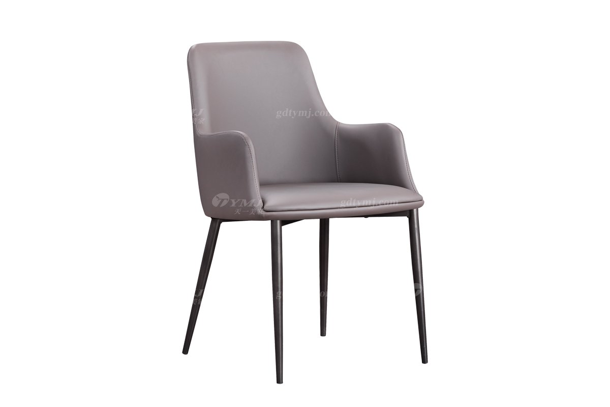 現代簡約家具高端別墅會所家用時尚網紅款灰色真皮餐椅