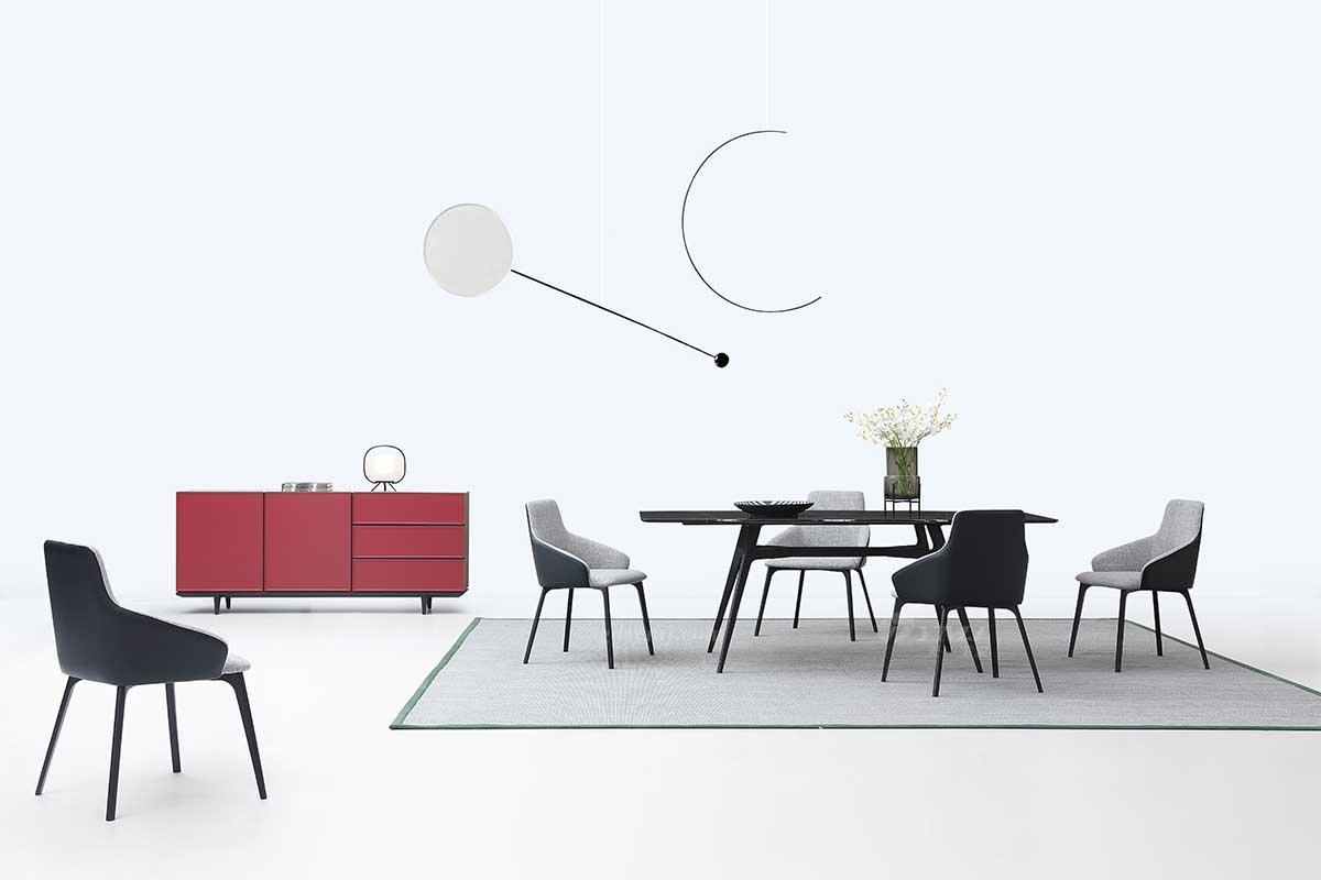  現(xiàn)代簡(jiǎn)約家具高端別墅會(huì)所家用時(shí)尚灰色皮布藝結(jié)合餐椅1908場(chǎng)景