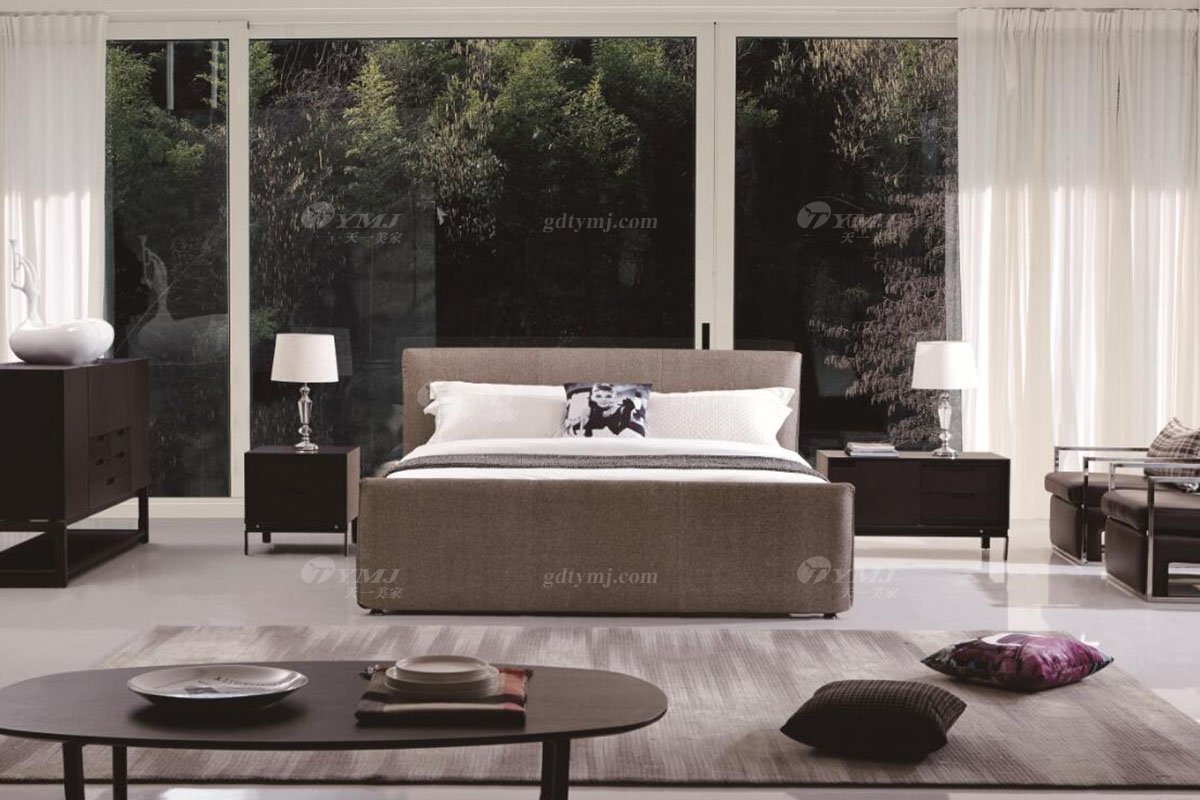  現代簡約家具高端別墅會所家用時尚舒適棕色大床婚床雙人床A2192場景