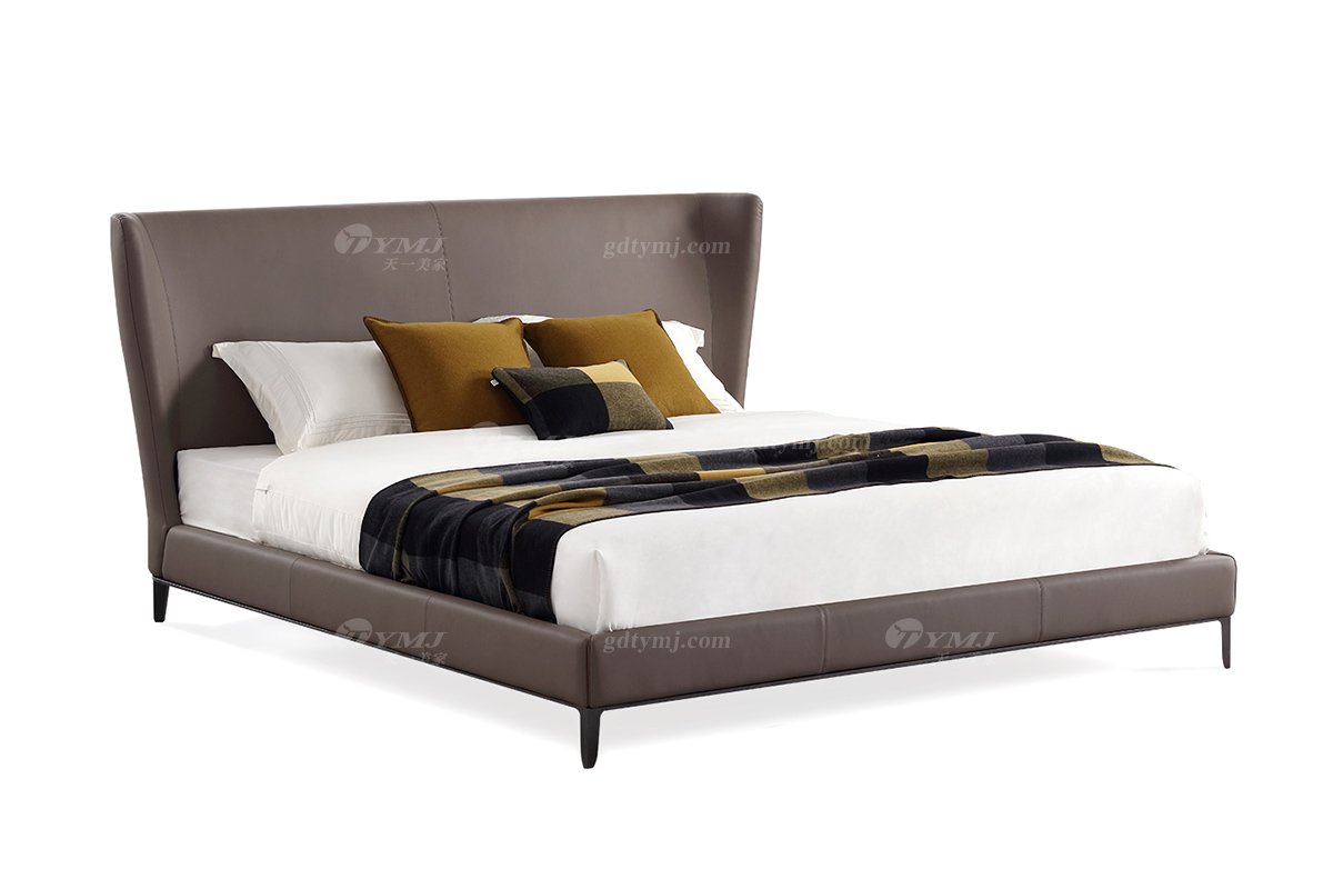  現(xiàn)代簡約家具高端別墅會所家用時(shí)尚舒適深灰色真皮大床婚床雙人床A2312-1