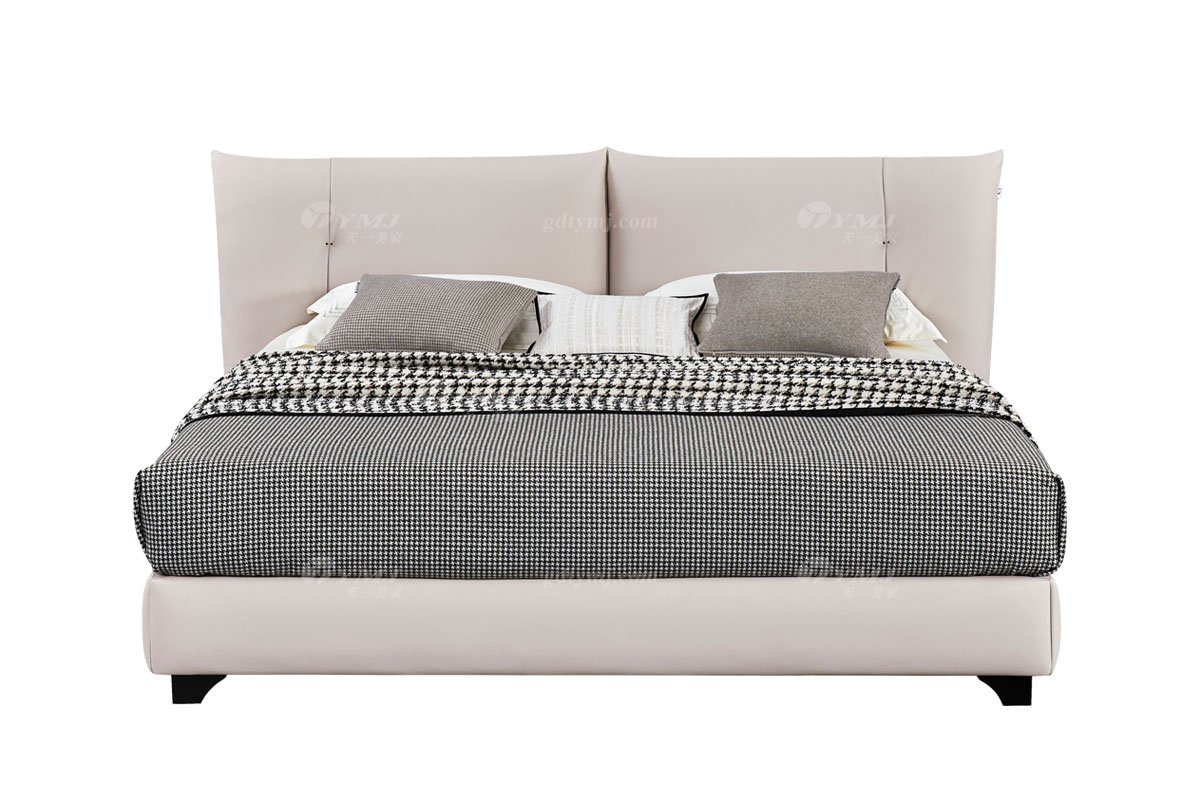  現(xiàn)代簡(jiǎn)約家具高端別墅會(huì)所家用時(shí)尚舒適米白色皮藝大床婚床雙人床