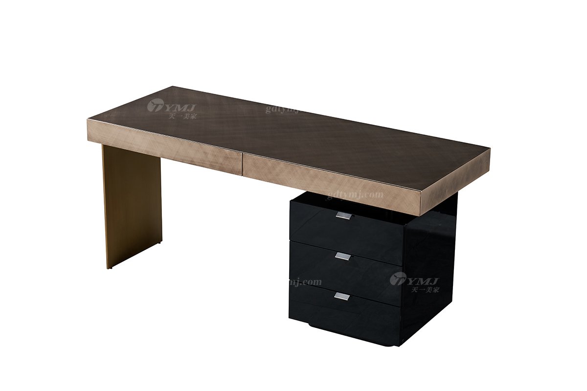  現(xiàn)代簡(jiǎn)約家具高端別墅會(huì)所家用時(shí)尚高級(jí)玫瑰金金屬色書(shū)桌