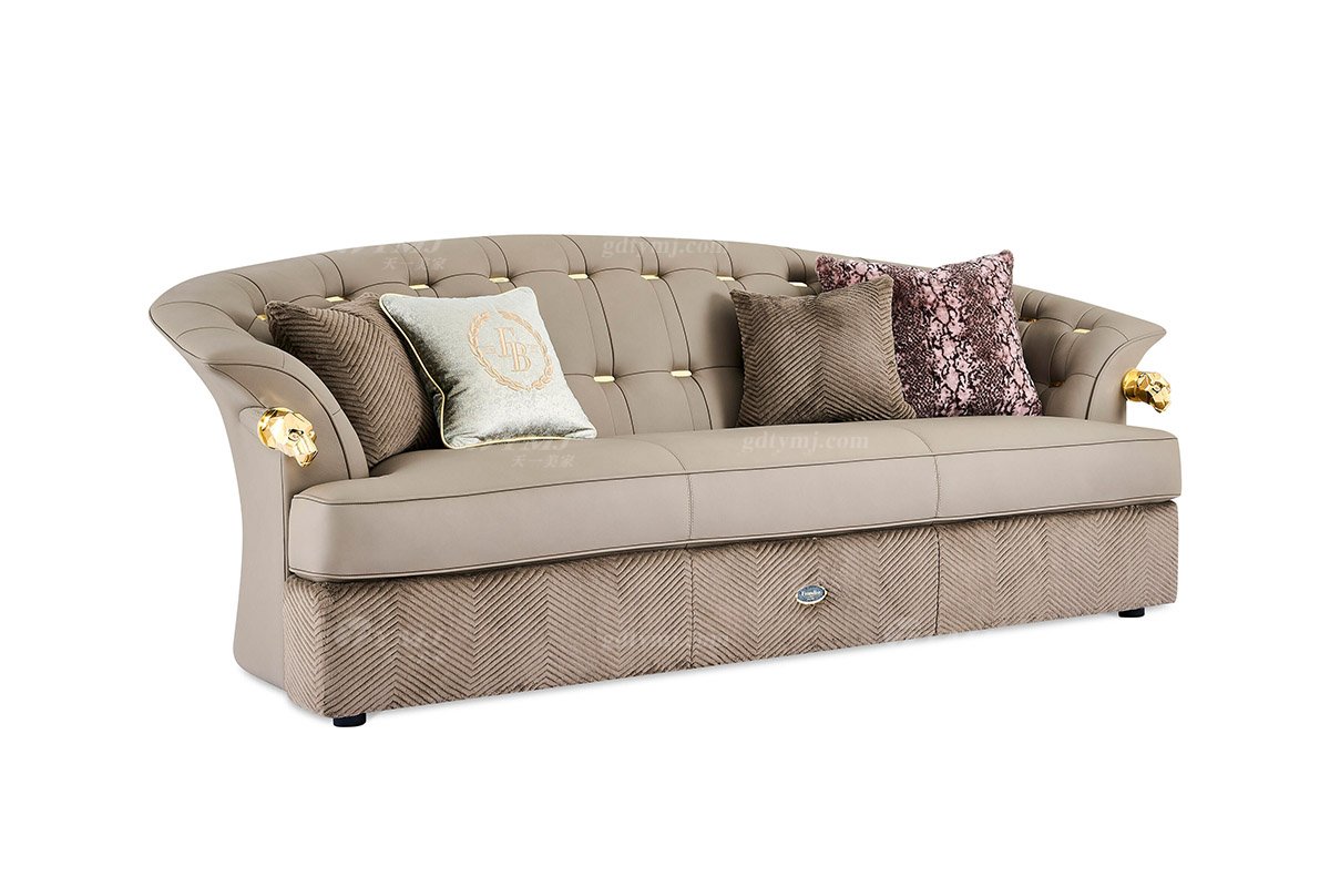 意式輕奢家具高端別墅會所家用時尚高級金屬灰色全皮單位沙發三位沙發FB123SF3-1