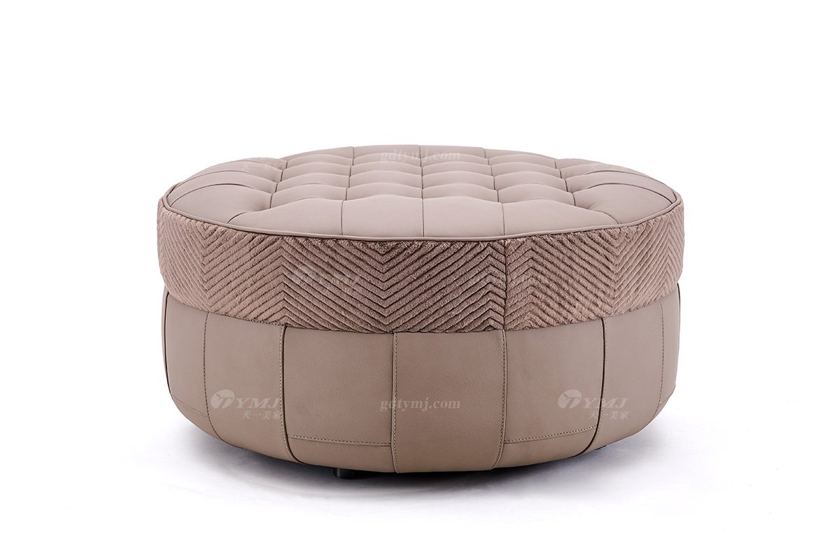 意式輕奢家具高端別墅會所家用時尚高級卡其色皮布藝腳踏