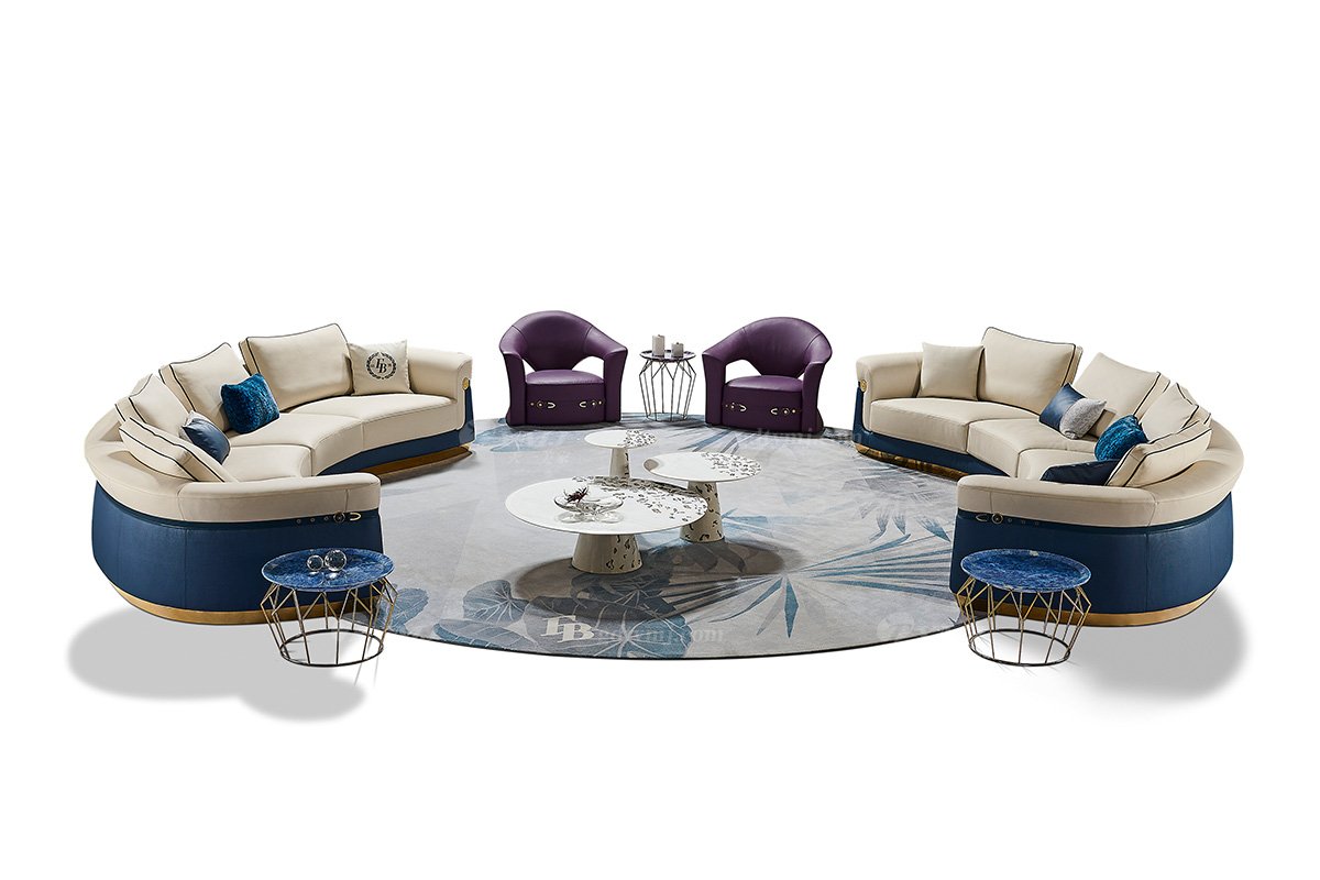 意式輕奢家具高端別墅會所家用時尚舒適大氣四人位弧形沙發FB128SF4S場景