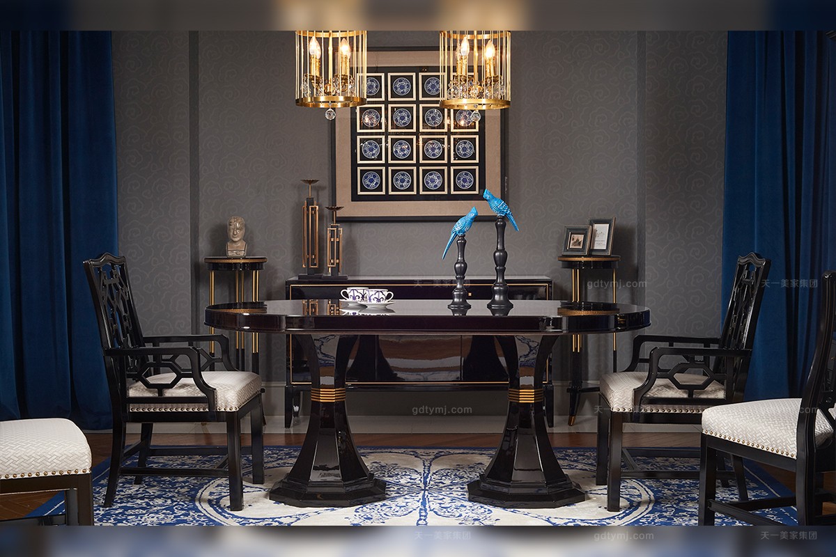 頂級輕奢家具天一美家實木餐桌椅