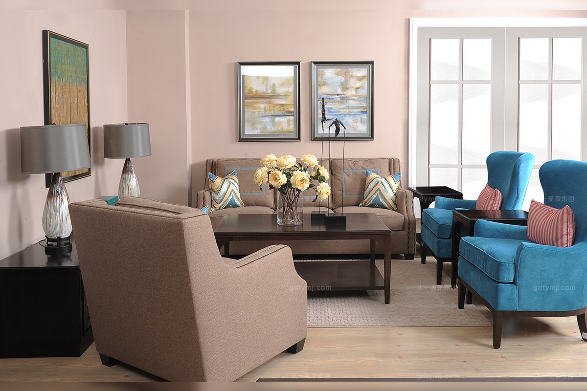 天一美家極簡奢美式高端布藝客廳沙發組合