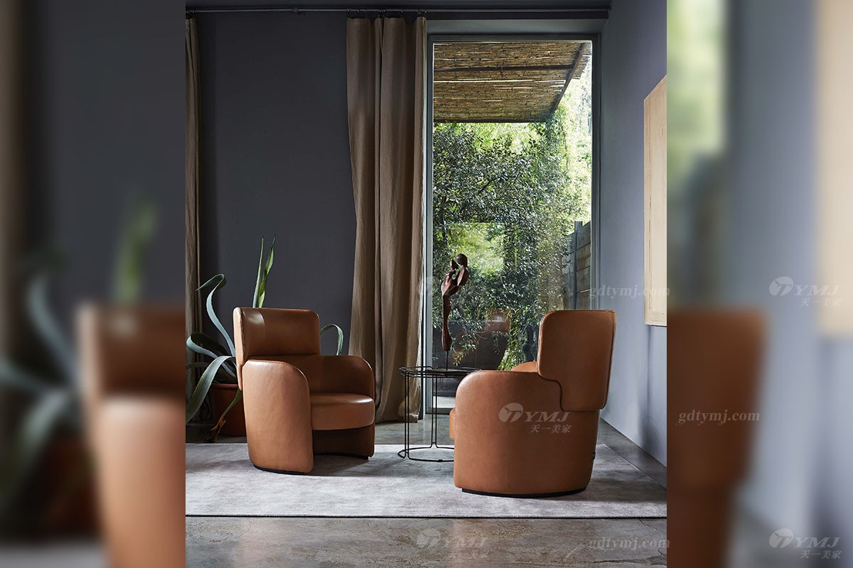 意式輕奢咖色單位沙發