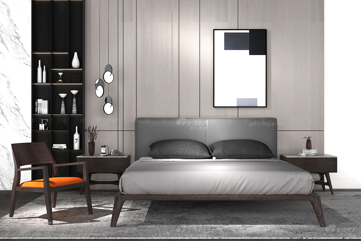 現代輕奢實木床