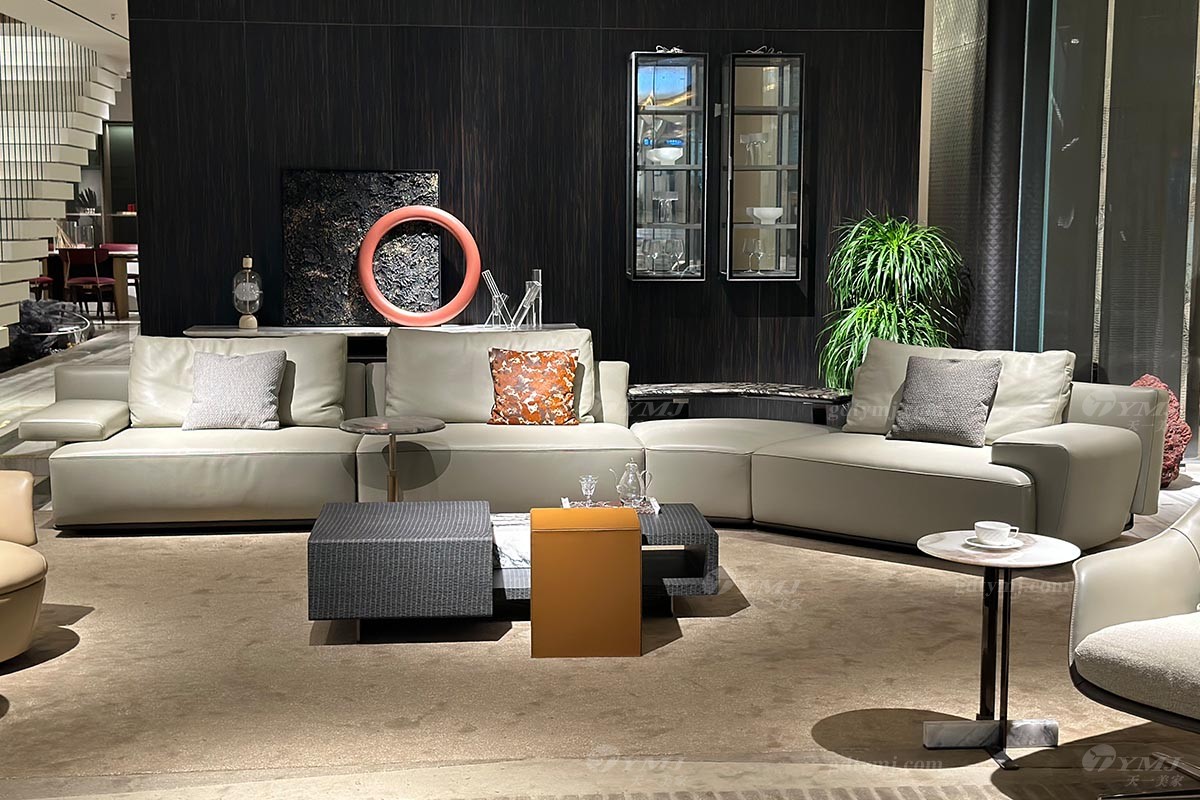 意式極簡皮藝轉角沙發