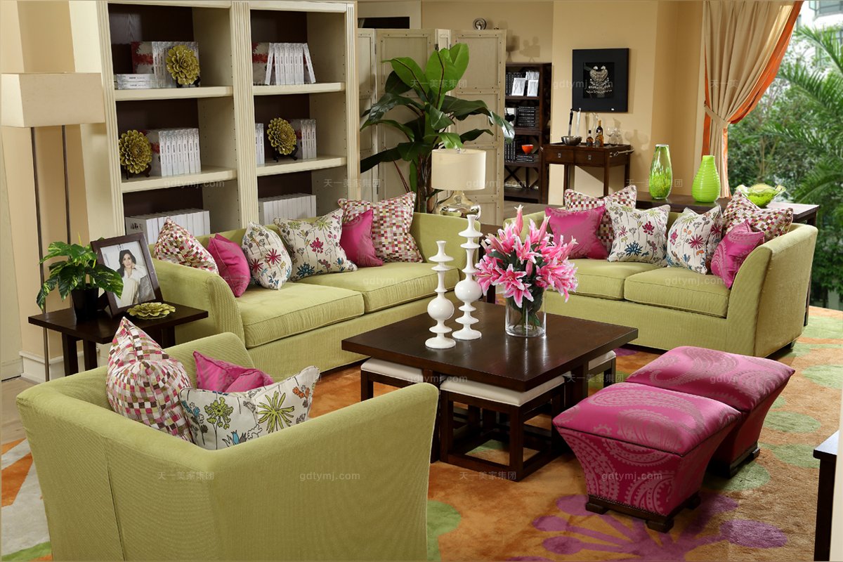 高檔美式綠色三人位沙發