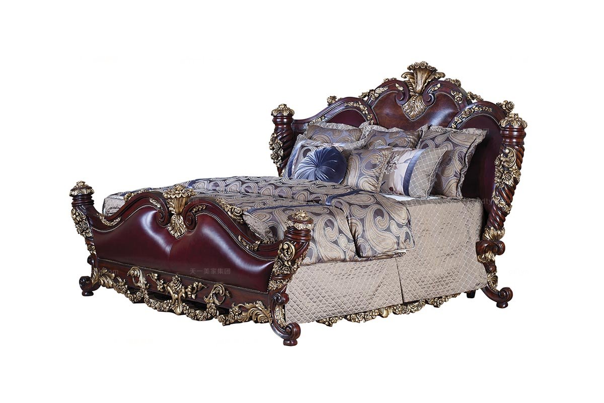 美式復古雕花實木床