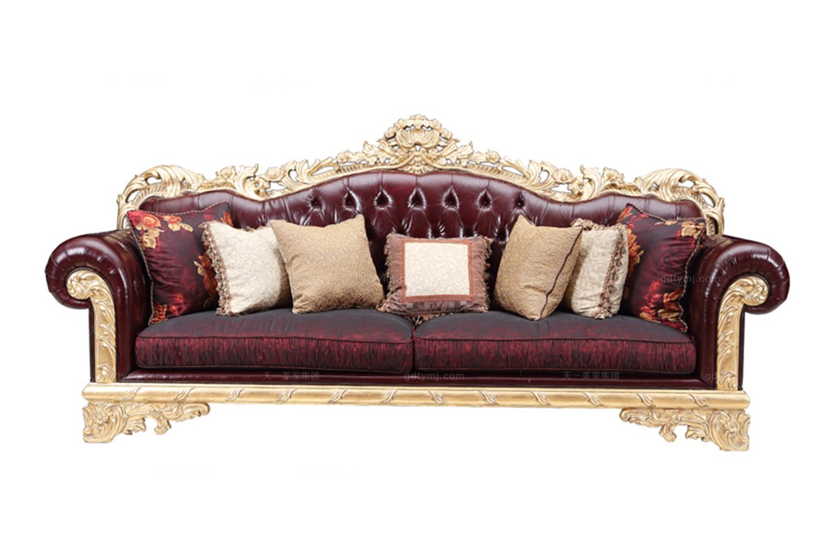 奢華新古典雕刻真皮沙發